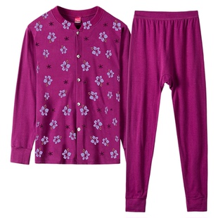 中老年秋衣秋裤套装女纯棉开衫棉毛衫奶奶对襟全棉保暖内衣线衣裤