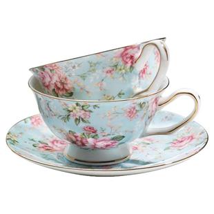 精美出口朵花英式下午茶具骨瓷咖啡杯带勺花茶杯碟套装口杯礼盒装