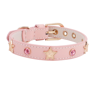 阿奇尔 星星彩钻捷克钻真皮宠物项圈猫狗颈圈