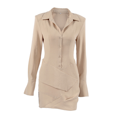 女士连衣裙翻领长袖修身短裙时尚