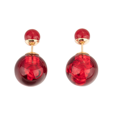 奥米迪奥大小纯银极光红色珍珠双