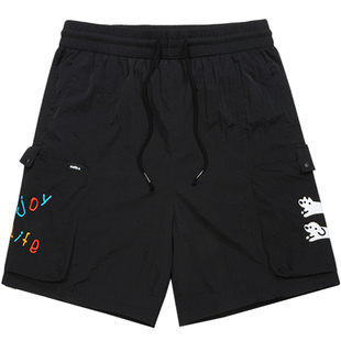 GUUKA&matsui联名黑色工装短裤男夏季防水小狗五分裤刺绣中裤宽松
