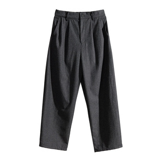 深灰色毛呢裤男宽松羊毛西裤男秋冬薄呢直筒裤子休闲裤长裤阔腿裤
