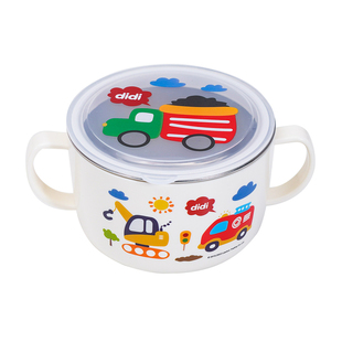 联扣儿童碗316L不锈钢汤碗带盖小学生专用餐具饭碗双耳防烫面碗