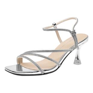 大东绑带凉鞋女鞋2025夏季新款细跟水钻缠绕罗马气质高跟鞋X0150