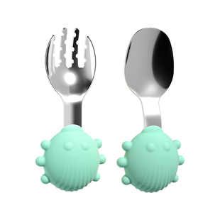 儿童勺宝宝进食辅食勺子1-2-3岁以上婴儿学吃饭训练316不锈钢叉勺