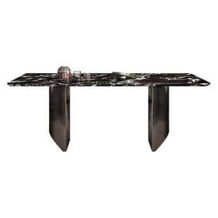 政府补贴进口天然大理石奢石餐桌意式极简高端长方形饭桌宝格丽黑