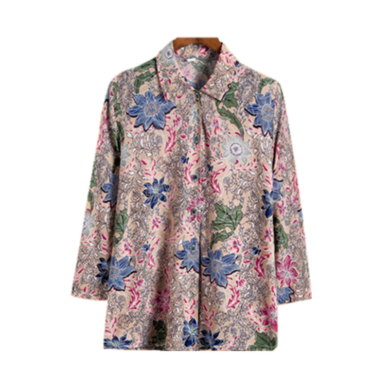 老年人夏装女长袖衬衫套装奶奶秋装上衣开衫70-80岁老太太衣服薄