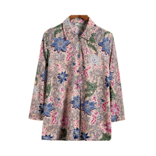 老年人夏装女长袖衬衫套装奶奶秋装上衣开衫70-80岁老太太衣服薄