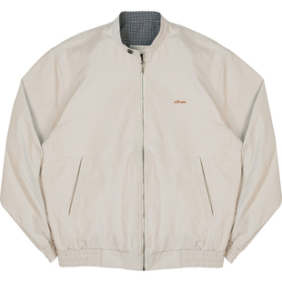 O3PARK秋冬季新惠林顿夹克宽松百搭日系复古格纹刺绣立领夹克外套