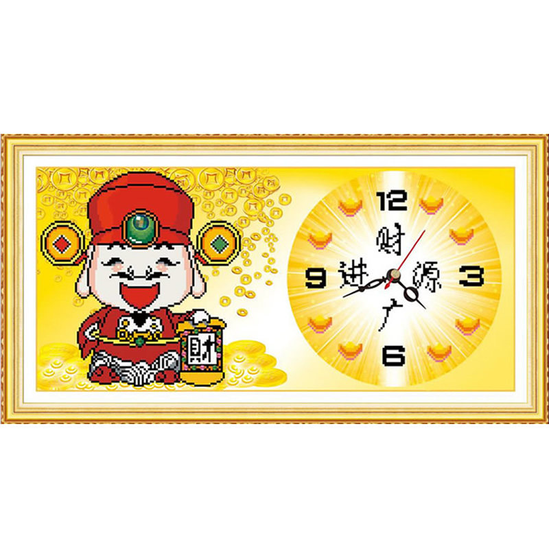 财源广进5d钻石画财神爷时钟表