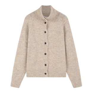 北欧时刻慵懒复古立领针织衫毛衣女春季新款百搭宽松翻领开衫外套