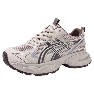 真皮厚底老爹鞋女款2026新款百搭不累脚运动鞋子网面透气休闲春夏