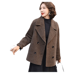 高端双面绒大衣女短款韩版加厚羊毛呢骆驼绒西装领气质外套秋冬
