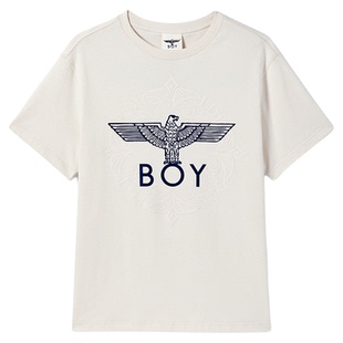 BOYLONDON街头复古米黄色纯棉经典LOGO短袖26年新款男女T恤N01107
