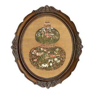 法式椭圆形装饰画葫芦玄关挂画福禄美式复古油画高档12寸挂墙壁画