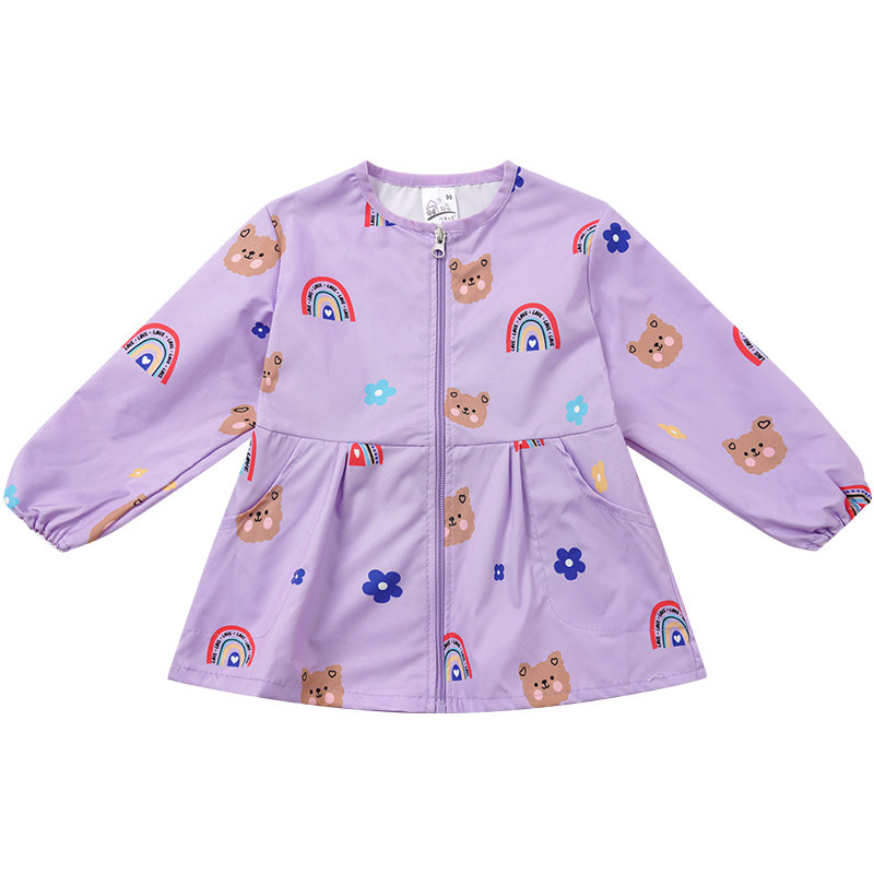 女童罩衣防水长袖秋冬宝宝吃饭兜小孩羽绒服护衣学生美术画画围裙