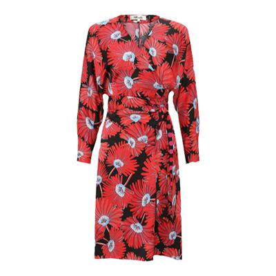 DVF红黑太阳花V领连衣裙