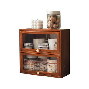 桌面茶杯收纳盒实木办公室水杯咖啡杯储物柜子防尘化妆品香水整理