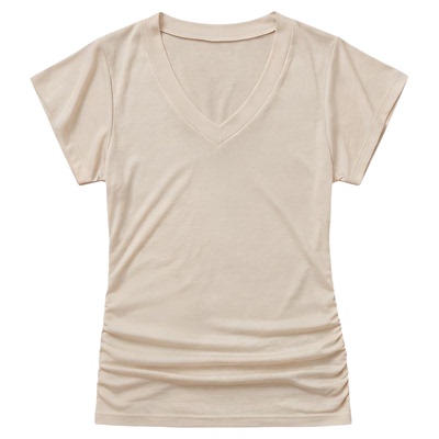 CLIMAX VISION莱赛尔亚麻轻透感V领修身显瘦中长款罩衫T恤短袖