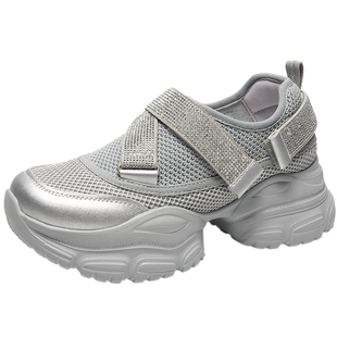 千百度厚底绑带老爹鞋女2026春季新款增高网面鞋时尚运动休闲鞋