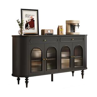 法式复古风餐边柜2026新款实木玄关柜客厅简约现代黑色斗柜储物柜