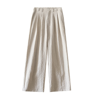 高级感松弛亚麻阔腿裤女夏季薄款显瘦休闲西装裤老钱风慵懒直筒裤
