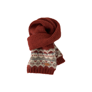 新年绿色针织围巾女冬季费尔岛短款毛线保暖小围脖护颈学生情侣男