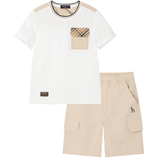 hazzys哈吉斯童装男童套装夏新中大童丝光速干短袖短裤件套