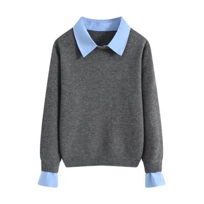 外贸原单女装专柜撤回学院风撞色假两件毛衣女秋冬大码内搭针织衫