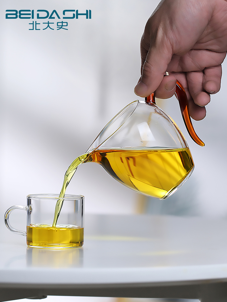 北大史玻璃公道杯加厚耐热蛋盅分茶器家用高硼硅带把手泡茶杯茶海