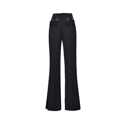 lefame拉飞姆百搭修身黑色微喇休闲裤西装裤女士裤子修身显瘦长裤