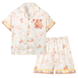 儿童睡衣男童夏季薄款冰丝短袖2025新款卡皮巴拉中大童男孩家居服