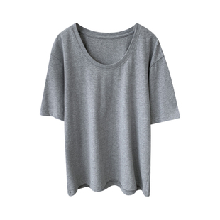 磨毛棉短袖U领白色T恤女纯季宽松休闲纯色外穿简约上衣T恤打底衫