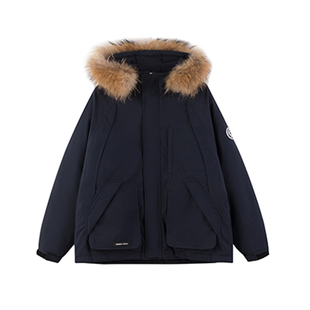 特大码藏青色工装风毛领派克棉服女新款胖mm保暖超好看冬装厚外套