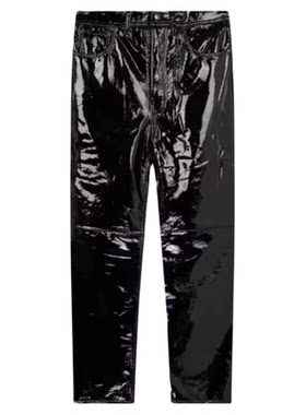 Acne Studios 秋冬男士羊皮革纽扣门襟直筒皮裤休闲裤银泰 301604