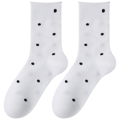 袜子女夏季薄款纯棉堆堆袜春秋波点长袜透气灰色中筒袜配勃肯鞋潮