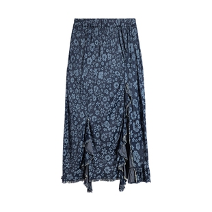 Desigual26【博主同款】春夏牛仔手绘雏菊印花高开衩荷叶边半身裙