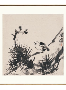 李苦禅鹰石图水墨花鸟画挂画名画
