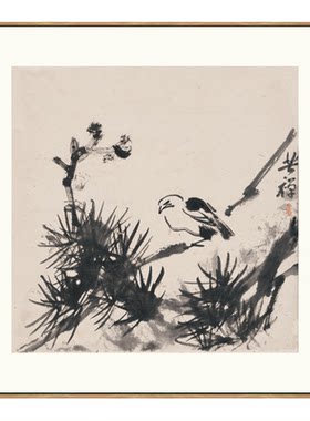 李苦禅鹰石图水墨花鸟画挂画名画