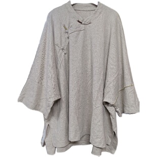 沉香布衣草堂衣牧了然盘扣文艺复古手工针脚套头大衫