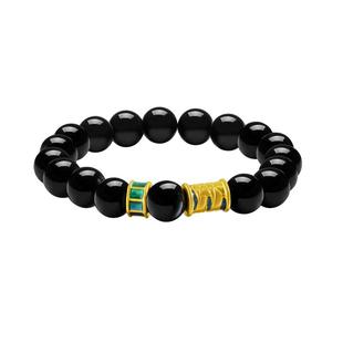 老庙黄金足金渐变鎏彩玛瑙手串5D工艺ins几何潮酷蕴藏智慧送男友