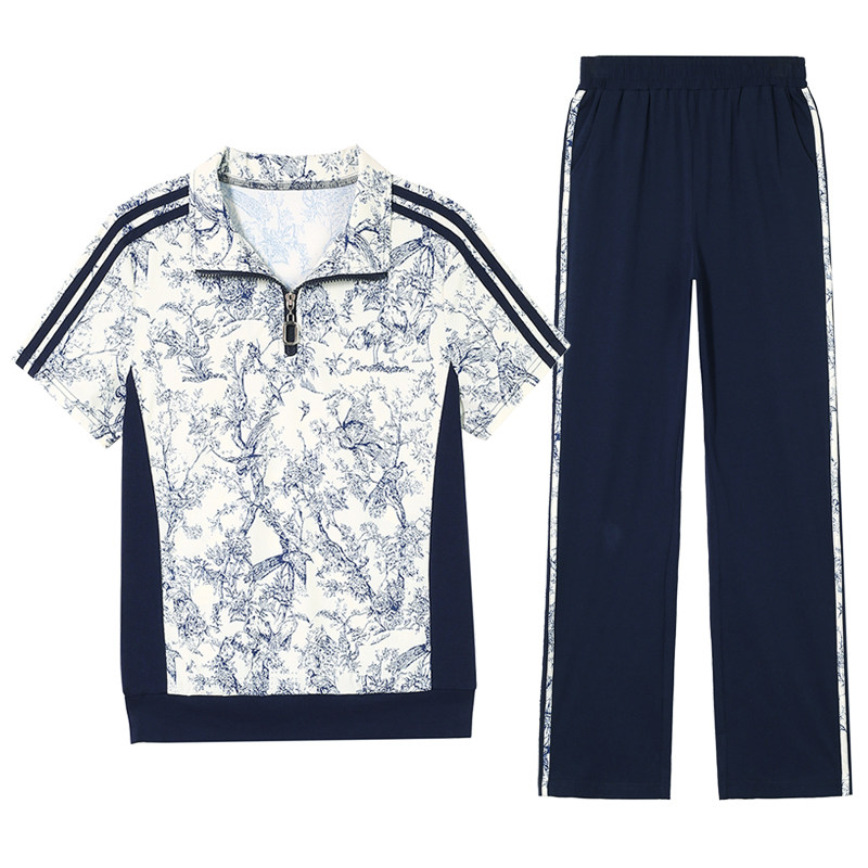 夏季短袖立领女士套装长裤运动服