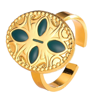 法式祖母绿开口钛钢戒指女百搭时