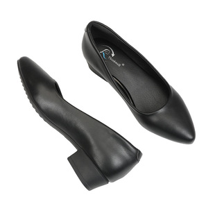 久站黑色工作鞋女透气皮鞋小码32 3334大码女鞋41-43职业面试正装