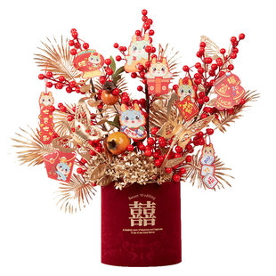 2026新年装饰福桶摆件春节过年客厅吉祥果年宵花乔迁搬家插花花桶