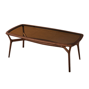 北美黑胡桃木餐桌北欧轻奢长方形实木钢化玻璃饭桌家用别墅大餐台