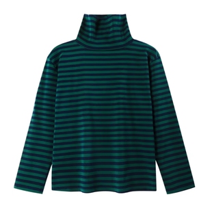 2025新款高领条纹打底衫女装秋冬韩版百搭长袖上衣宽松高级感T恤