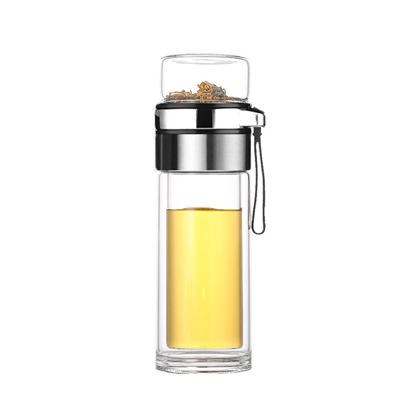 中式便携大容量泡茶师双层玻璃杯子茶水分离茶杯子茶仓花草茶具