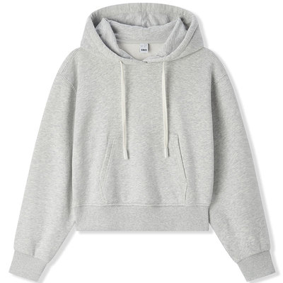 森马简约慵懒宽松连帽短款卫衣女